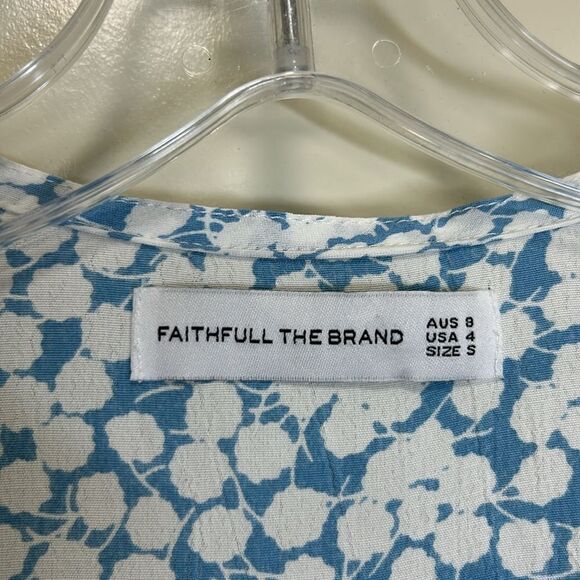 Faithfull The Brand, Women’s Wrap Top, “Zalia” Floral in 'Riviera Blue' - Small - Picture 15 of 17